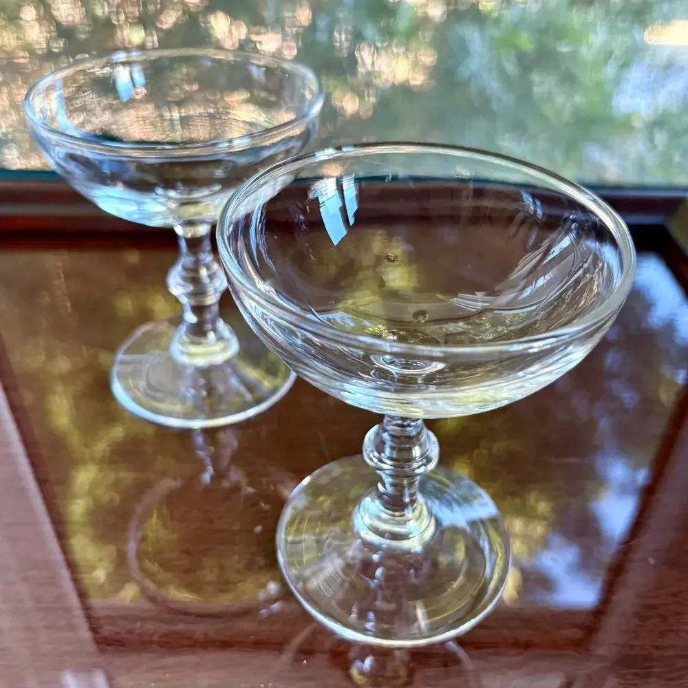 Vintage Libbey Georgian Champagne Coupe Glasses Clear Stemmed Set of 2